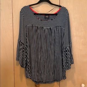 Striped three quarter bell-sleeve top